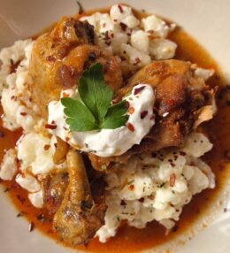 Chicken Paprikash with Bryndza Dumplings